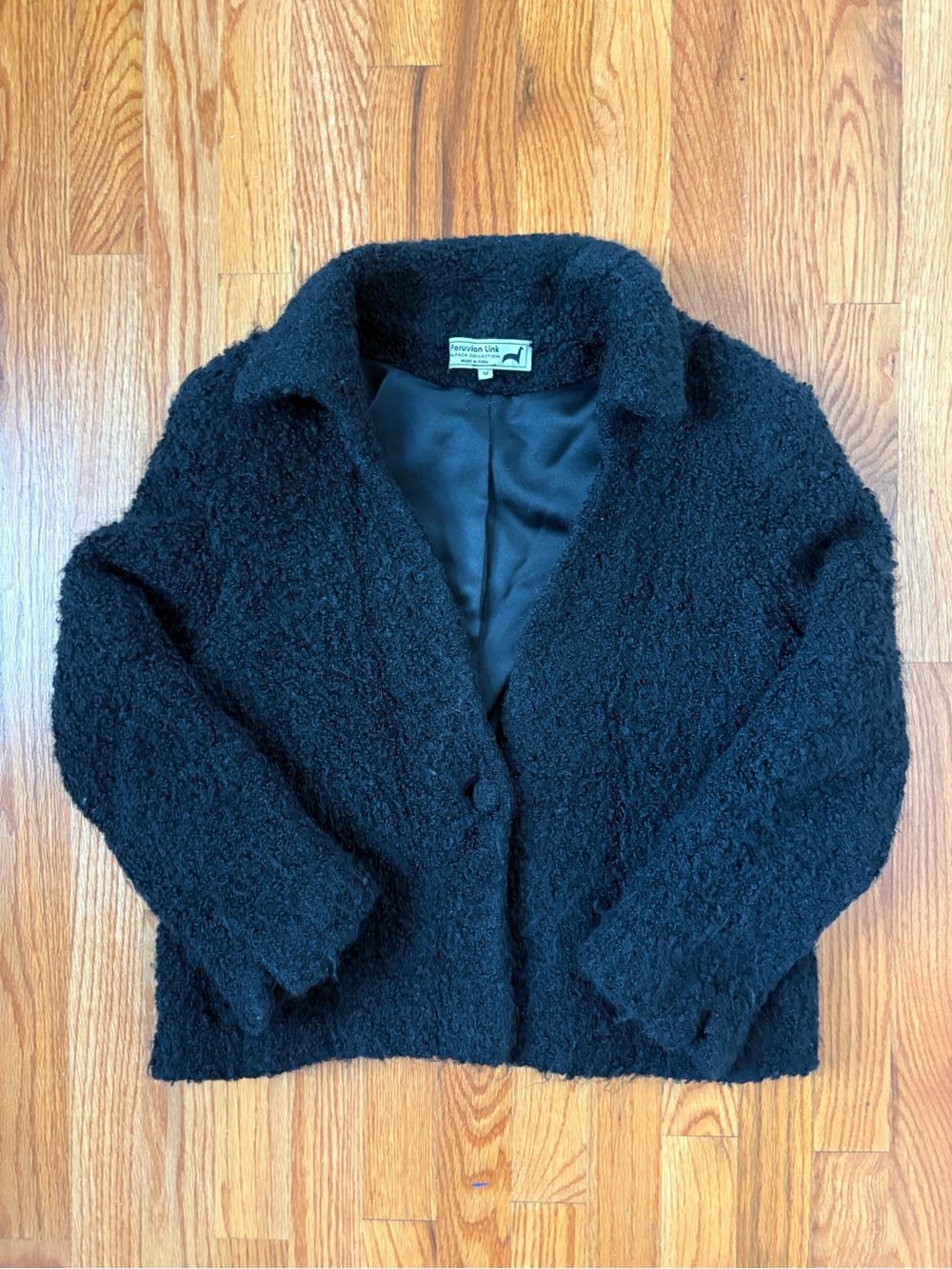 Peruvian Link Alpaca Collection Black Jacket Boucle Knit One Button Blazer M